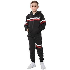 Kids Girls Boys Tracksuit Black Fleece Hoodied Joggingsuit Top Bottom Sportswear