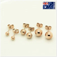 New 18K Rose Gold Filled Solid Round Ball Beads Cartilage Piercing Stud Earrings