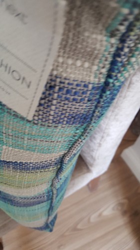 NEXT Teal Blue Checked Country Woven Boucle Blend Cushion Large 59 x 59 cm - Picture 5 of 9