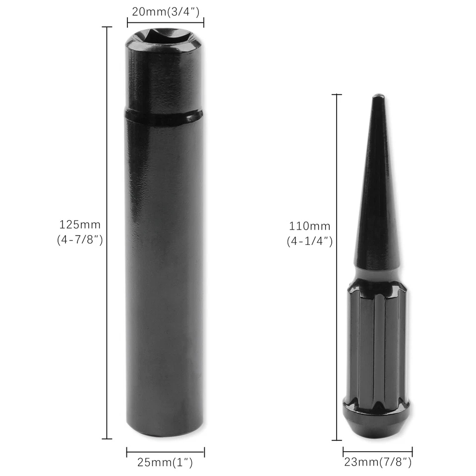 Tuerca de clavo de rueda negra 24 piezas 14x1,5 para GMC Yukon XL XL1500 4,4" de alto con llave Foto 2 de 4