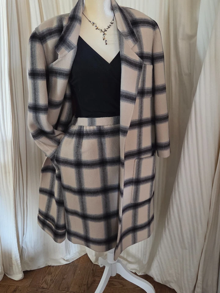 Traje Falda Escada Mujer 6 US 38 UE Negro y Cuadros Camel.  Lana vintage  Foto 3 de 4