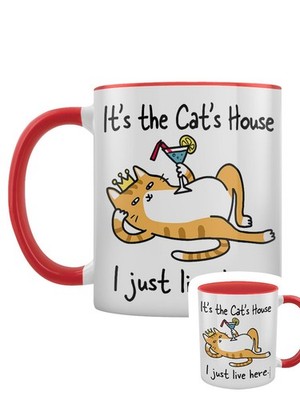 It's The Cat's House I Just Live Here Red Inner 2-Tone Tasse