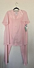 NWT Vintage Vanity Fair Women's Nylon Pink 2 pc Pajama Set Embroidered X-LARGE
