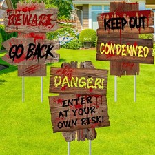 Halloween Decorations Beware Signs Yard Stakes Outdoor Creepy Assorted Warnin...