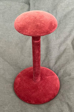 VINTAGE ANTIQUE RED VELVET HAT STAND DISPLAY PEDESTAL 9 INCHES