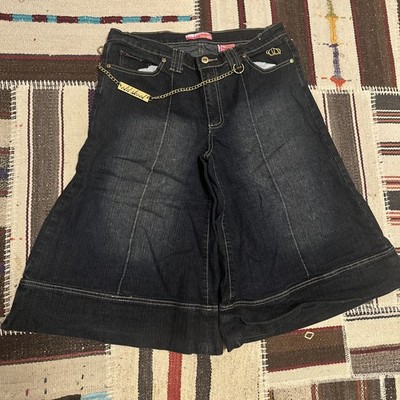 Old Skool Girls Denim Capri Flare Jeans Size 15/16 Y2K Chain Retro Pink Women s