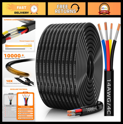 14 AWG 4 Conductor Tinned Copper Wire - Waterproof Flexible Low Voltage Cable 10