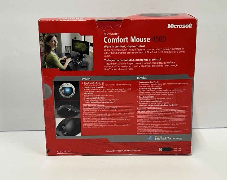 NEW Microsoft Comfort Mouse 4500 Gray Black PC Mac USB 4FD-00006 Model 1422 - Image 2 of 4
