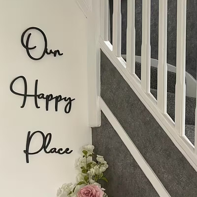 Unser Happy Place Schriftzug Schild Flur Haus Tür Wanddeko schwarz Aufkleber