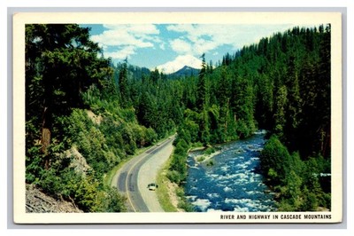 Washington WA River & Highway in Cascade Mountains Aerial View Chrome Postcard