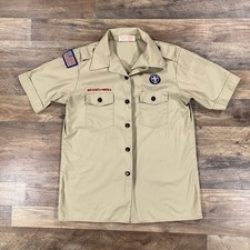 Boy Scouts of America Shirt Womens Medium Beige Short Sleeve BSA Vintage USA