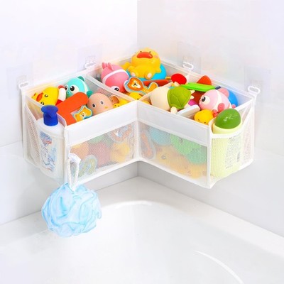 Corner Bath Toy Organizer - Space-Saving 3-Compartment Bath Toy Storage, Mesh...