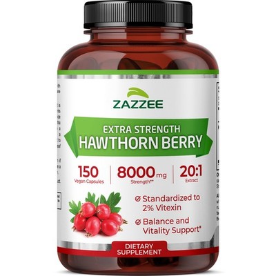 Zazzee Extra Strength Hawthorn Berry 20:1 Extract, 8000 mg Strength, 2% Vitexin