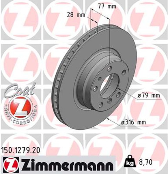 2X Bremsscheibe Coat Z Zimmermann 150.1279.20 FüR BMW E38 7Er 725 Tds 728 730-image