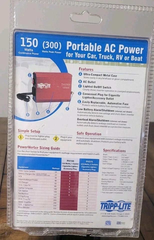 Tripp Lite 150W PowerVerter Ultra-Compact Car Inverter: Model #PV150 - Image 3 of 4