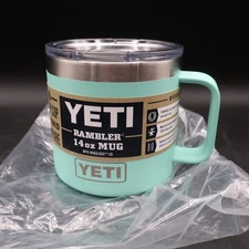 YETI Rambler 14 oz Stainless Steel Travel Mug Cup MagSlider Lid - Sea Foam