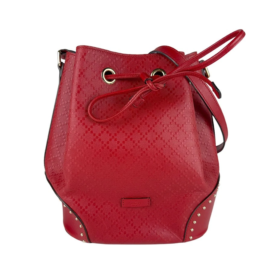 Gucci — Auth GUCCI Diamante Crossbody Shoulder Bag Red Leather/Goldtone - z8048