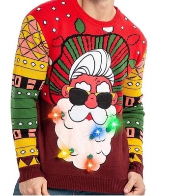 Leuchtender hässlicher Pullover Weihnachten Weihnachtsmann integrierte Glühbirnen Gr. M