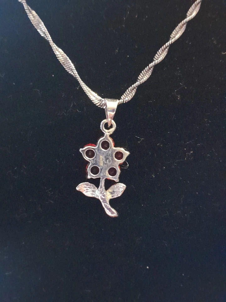 Dainty Little Silver Tone And Red Rose Pendant On A Silver Tone Chain Necklace - Image 3 of 4