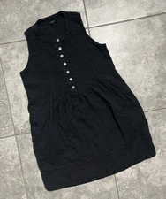 Quince 100% Organic Cotton Gauze Sleeveless Swing Button Dress Pockets Black S