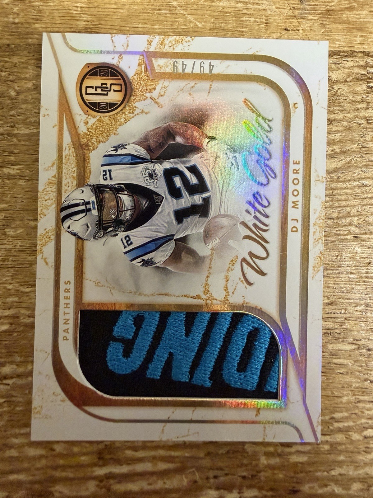 DJ MOORE 2020 GOLD STANDARD WHITE GOLD LOGO PATCH #WG6 49/49 PANTHERS PANINI