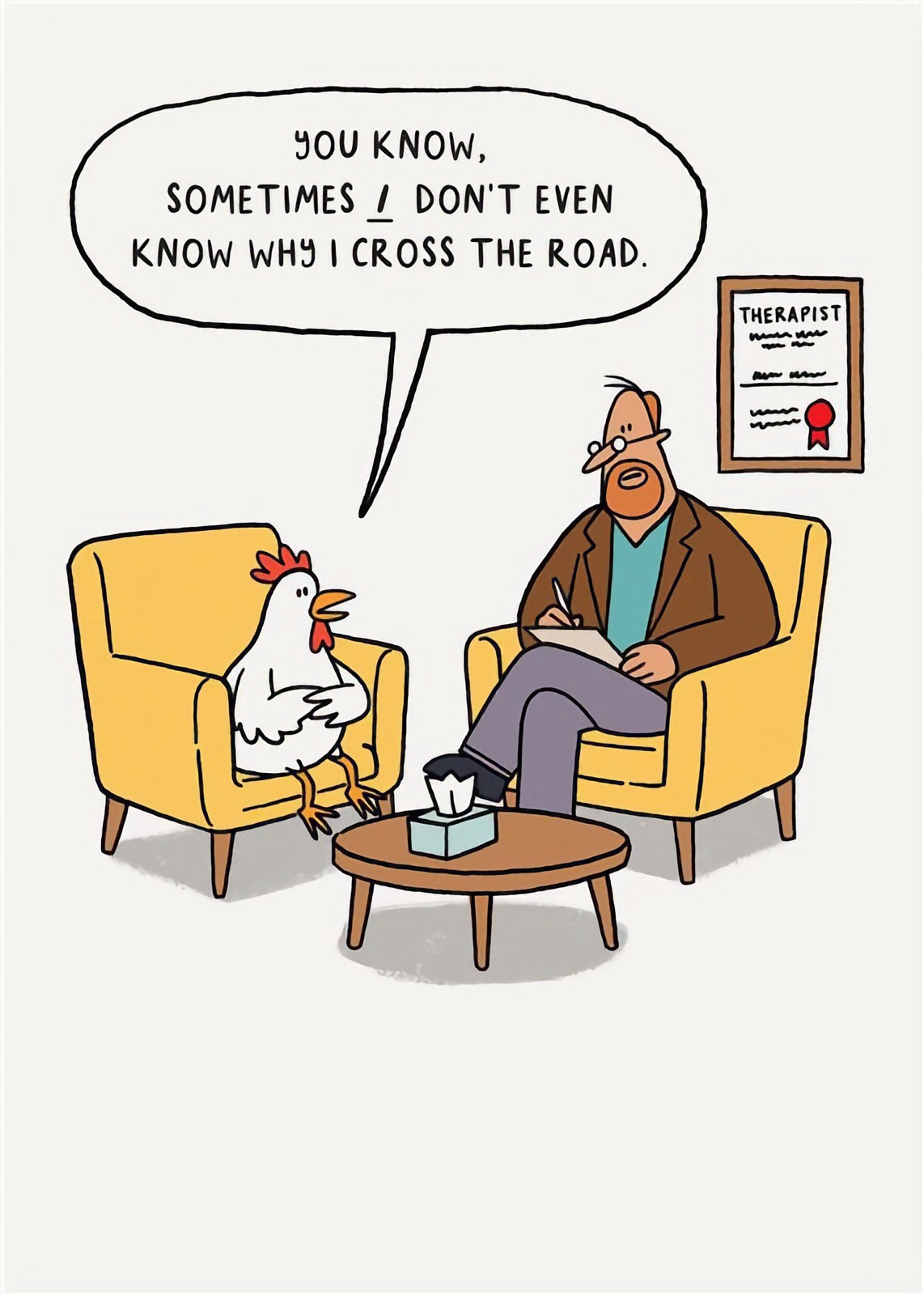 Funny Birthday Card Chicken Cross The Road Therapist Humour Joke Male Female
