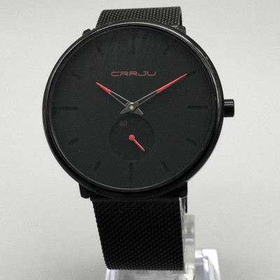 CRRJU Watch Mens Black Minimalist Mesh Stainless Band 40mm Subdial New Battery