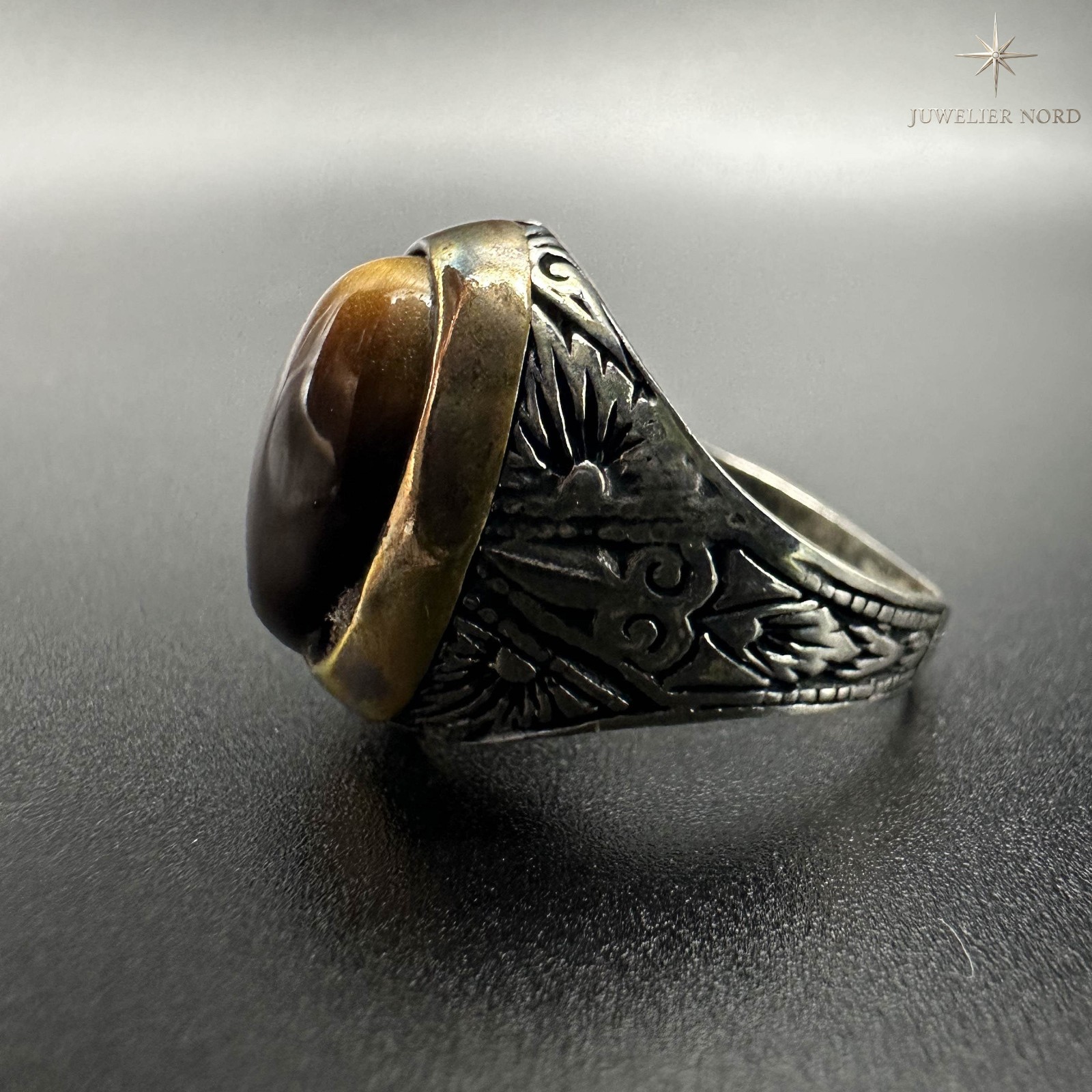 Solid 925 Silver Tiger Eye Men's Ring - Antique D… - image 3