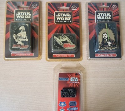 STAR WARS EPISODE 1,COLLECTIBLE PINS,BATTLE DROID,DROID STARFIGHTER,QUI GON JINN