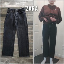 Zara stonewash black high waisted wide leg cropped jeans size 6