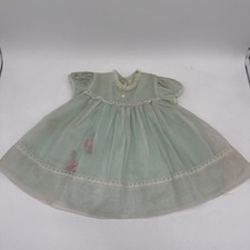Vintage Nannette Baby Dress Puff Sleeve Mint Green