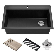 KRAUS Bellucci Workstation 33" Single Bowl Granite Kitchen Sink in Metallic B...