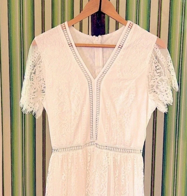 Vestido de Novia #1 Vestido de Fotografía Maxi Vestido de Encaje Blanco Ojales Detalle Dental Grande Foto 2 de 4