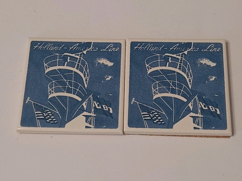 Holland America Line Cruise Delft Coasters 4"x4" Blue Pottery Lot Of 2. New!!!!!