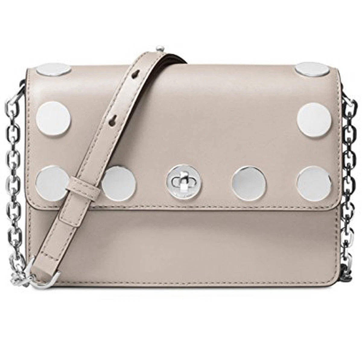 Michael Kors Rivington Stud Natalie Small Chain Crossbody Griege Leather NWT 298