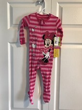 Disney Baby Girl size 12 months zip up footed one piece pajama Minnie Mouse BNWT