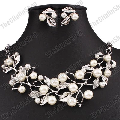 THE CLIP ON SHOP COLLAR CLIP ON de colección elegante HOJA DE PERLA Set de cristal ORO/PLATA PLT