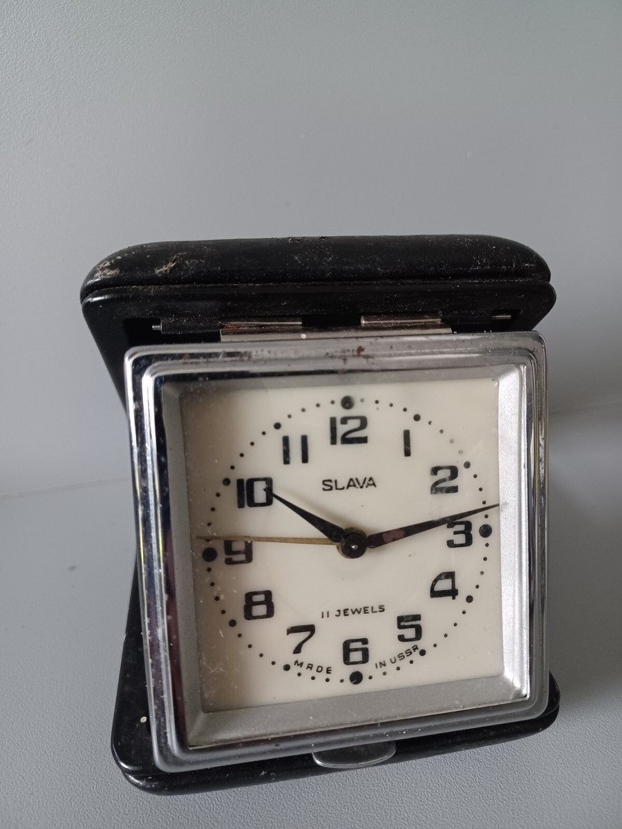 Vintage,, SLAVA MADE in USSR,, 11 jewels Travel Alarm Clock
