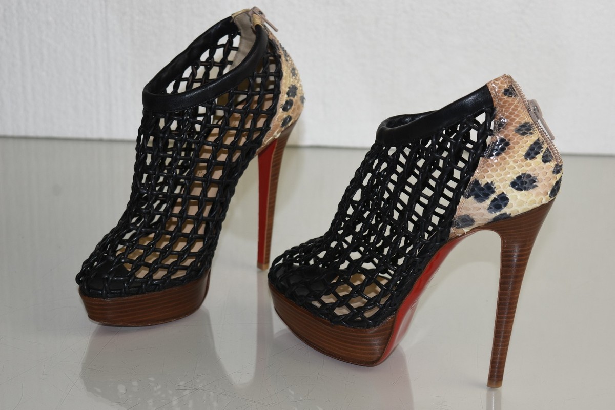$1785 NEW Christian Louboutin COUSSIN 140 Python Leopard Black