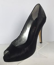 NINA Black Satin Peep Toe Pumps Size 7 M 