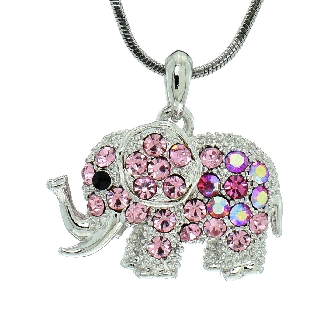 ELEPHANT Pendant Made With Swarovski Crystal Pink Necklace Good Luck Gift