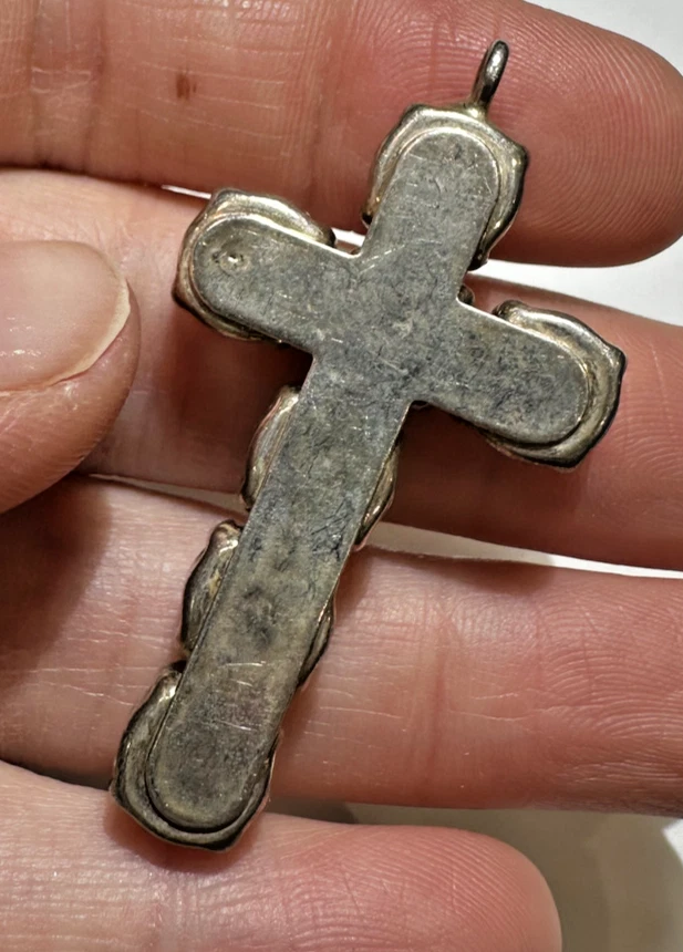 Ciondolo Religioso In Argento Con Croce In Vetro Cristallo Facettato E Strass - Immagine 3 di 4