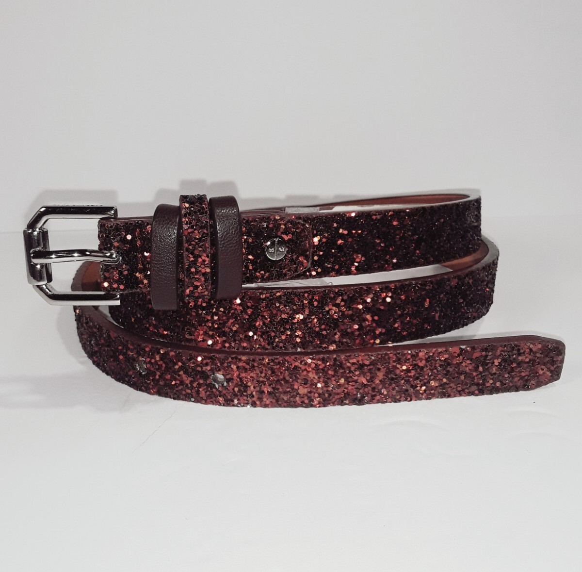Kenneth Cole Copper Glitter Skinny Belt - Women