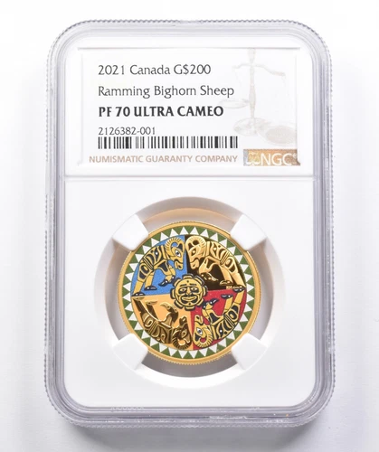 PF70 2021 Canada 200 Dollars Gold Ramming Bighorn Sheep NGC *4151