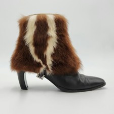 Fendi Brown Leather & Fur Booties Made in Ita...