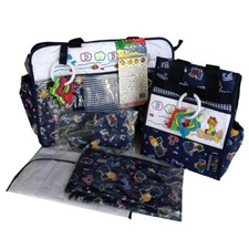Vintage EK Baby Bottle Diaper Bag Set Checkered Nappy Bag Navy Blue Bonus New
