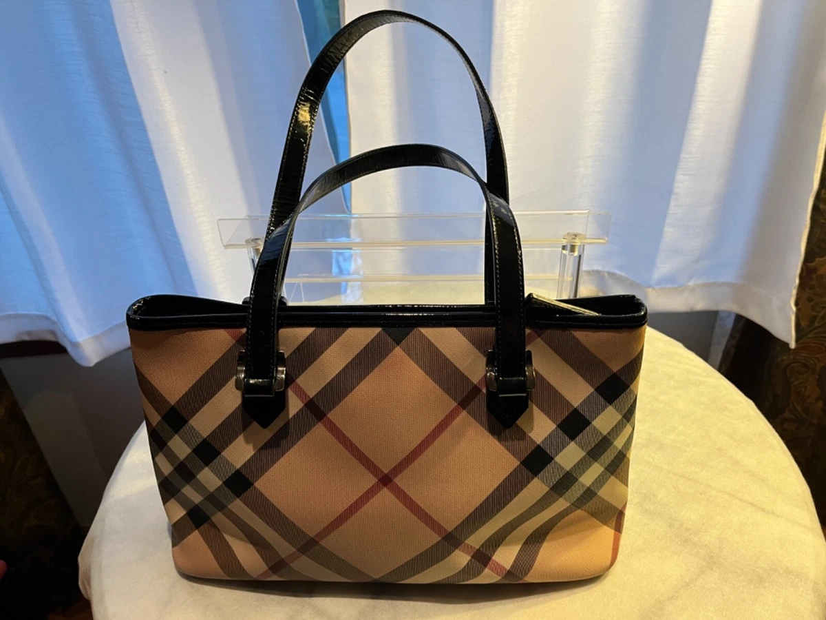 Burberry Tote Bag - BURBERRY Handbag Satchel Leather Coated Canvas