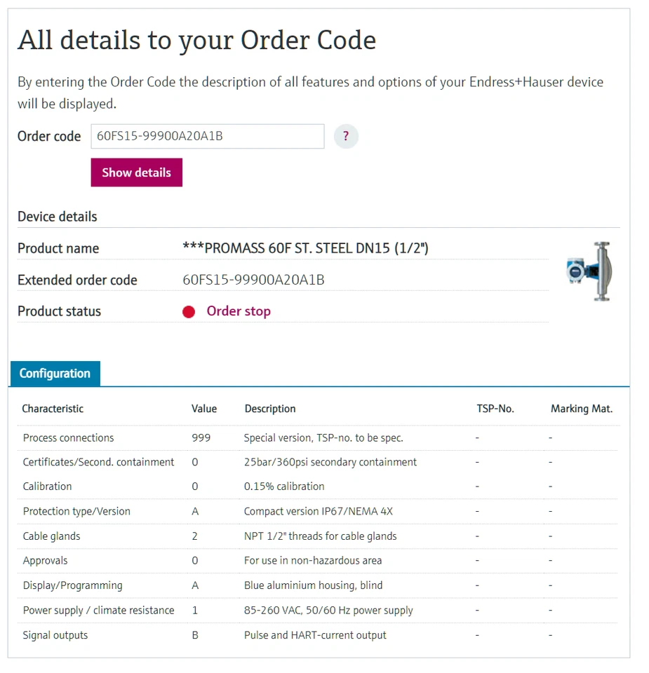 ENDRESS + HAUSER Promass 60F 904L Flowmeter 60FS15-99900A20A1B, 60FS15 - Image 4 of 4