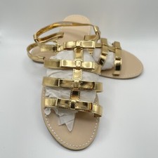 NEW Gymboree Girls Sandals Shoes Flats Shiny Metallic Sparkly Gold Bows Size 4