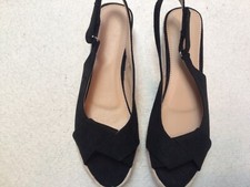 Raffia Espadrilles Wedge Sandals Black Suede Sz 10.5M 41 New